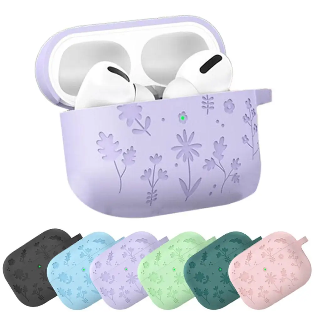 

Полностью силиконовый защитный чехол для Air Pods Pro 3 с 3D-гравировкой в виде цветов, чехол для Bluetooth-наушников с набором для чистки