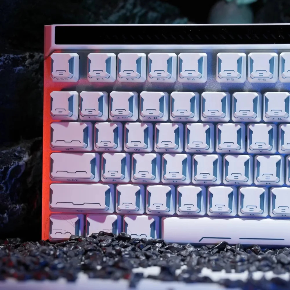 136 Keys White Blue Star Shuttle Keycaps Cherry Profile Shine Through Double Shot PBT keycaps Side Print Backlit Key Cap
