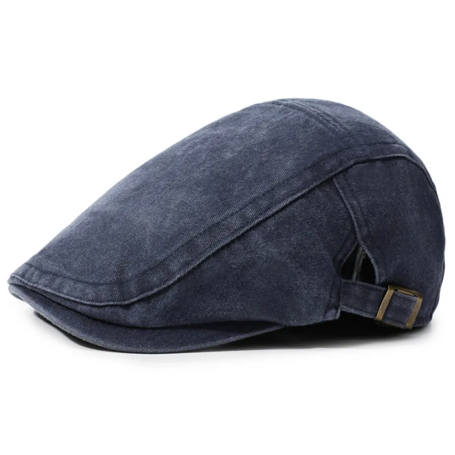 American Casual Spring Summer Watered Denim  Retro Beret Washed Old Street Forward Hat British Painter Newsboy Cap Visor