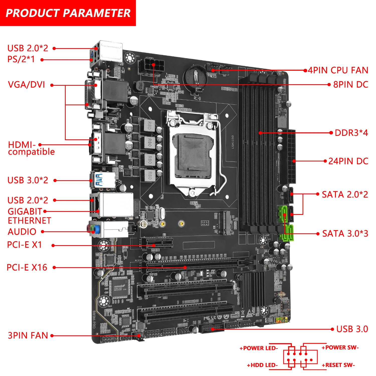 Imagem -02 - Motherboard Lga 1150 Suporte Cpu Intel Pentium Core Processador Xeon Desktop Memória Ram Ddr3 Vga Hdmi Sata M.2 Machinist-b85m-pro