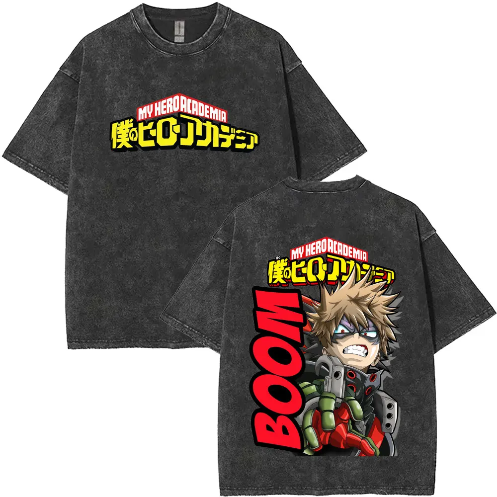 

Washed Vintage Anime My Hero Academia T-shirt Cartoon Bakugou Katsuki Graphic T Shirt Men Women Manga Casual Oversized T-shirts