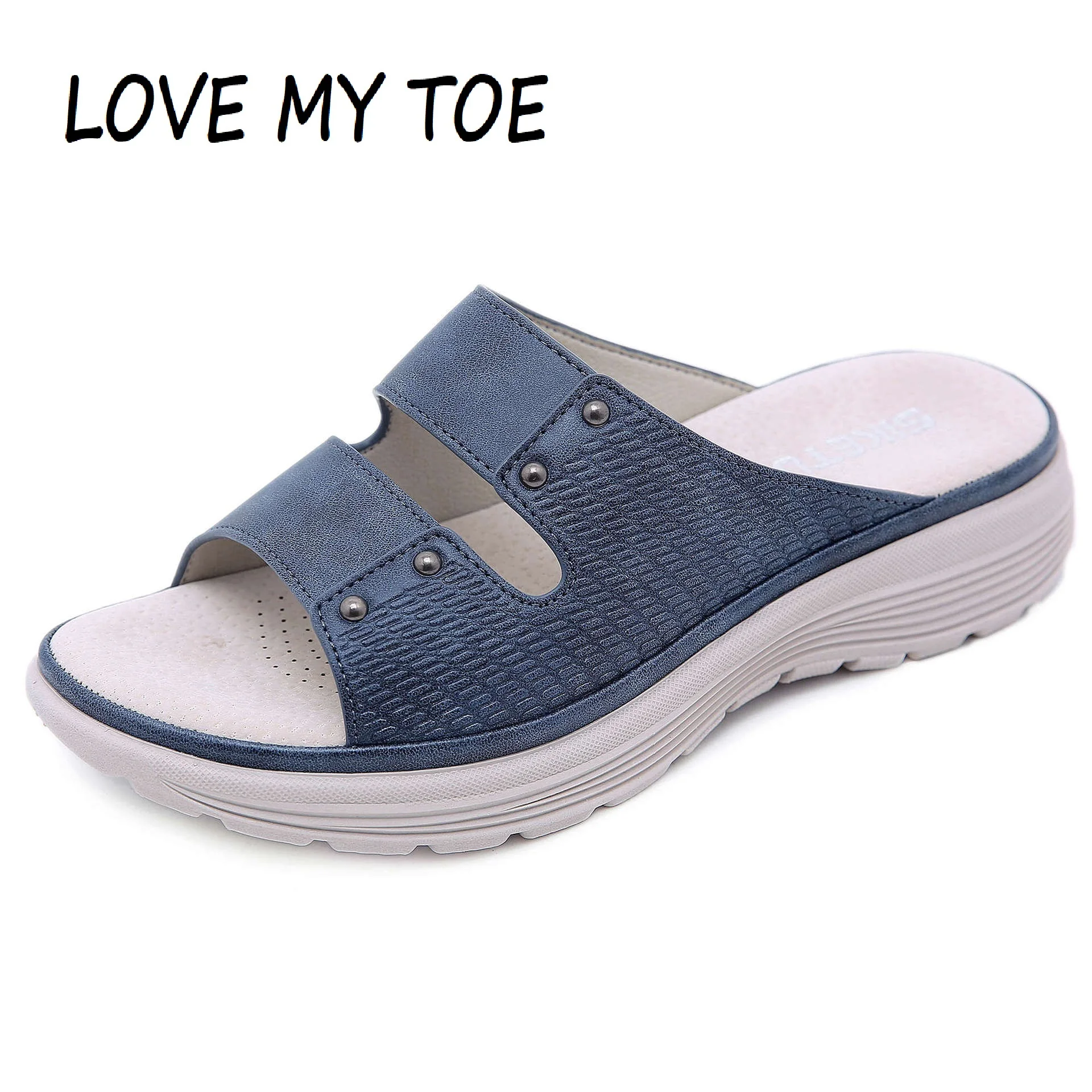 Women's Sandals Summer 2024 Casual Concise Rivet PU Soft Non-Slip Comfort Light Beach Slippers Wedges Platform Roman Shoes Woman