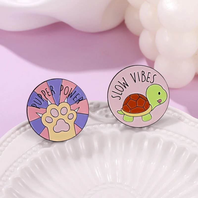 PIN personalizado Pupper Power broches, insignias de solapa, Animal Cat Paws, Tortuga, regalo de joyería para niños, amigos, esmalte de vibraciones lentas