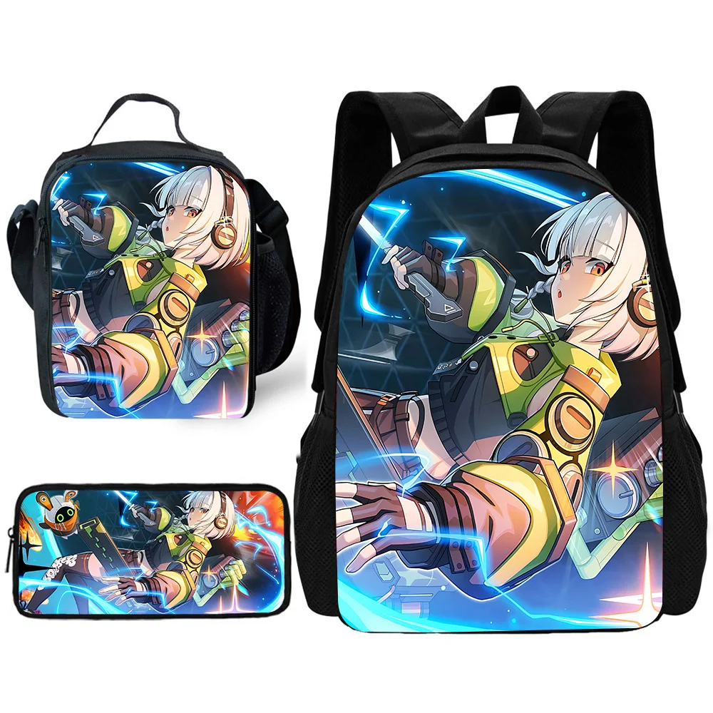 Hot Game Zenless Zone Zero 3-teiliges Set Kinder-Schulrucksack mit Lunchtaschen, Bleistiftbeuteln, Schultaschen für Jungen und Mädchen, bestes Geschenk