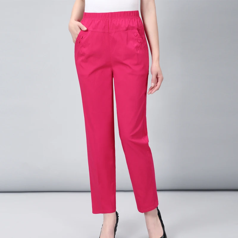 

Slim Fit High Waist Mom Jeans Women's Thin Stretchy Straight Leg Pants Faionable Cotton Blend Ladies Trousers for Older Women