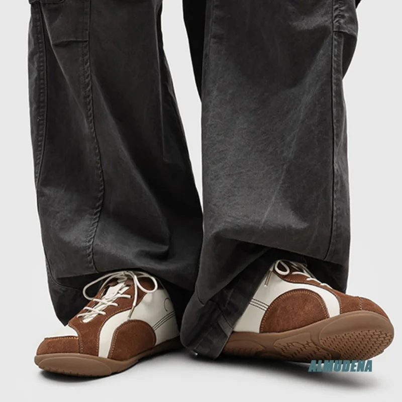 

Retro Casual Sneakers Round Toe Lace-Up Men's Minimalist Streetwear Breathable Urban Outdoor Fashion Comfortable Daily Shoes