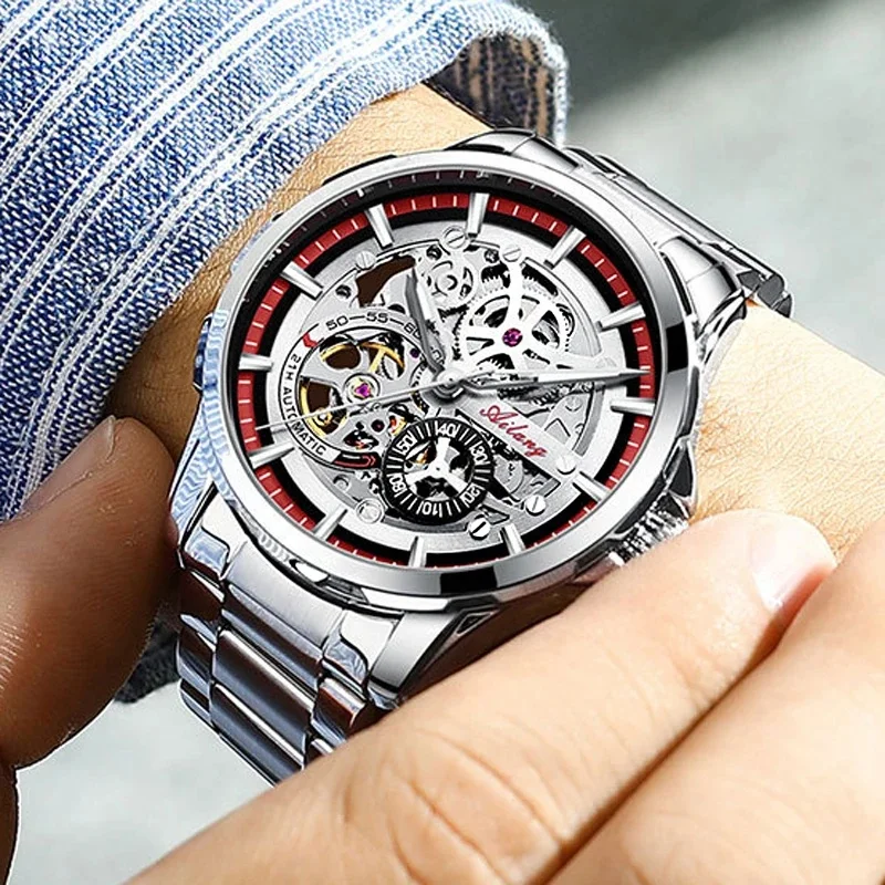 AILANG PD-8650 Unique Skeleton Dial Automatic Mechanical Watch for Men, Luxury Waterproof Wristwatch