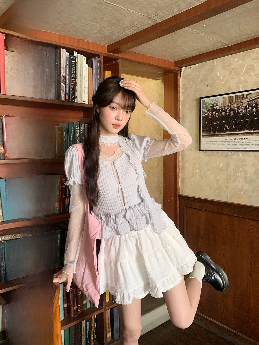 

Romantic Style Mesh Lingerie Set Women's Short Sleeve Floral Trim Base Layer Design Sensation Top Korean Style Soft Temperament