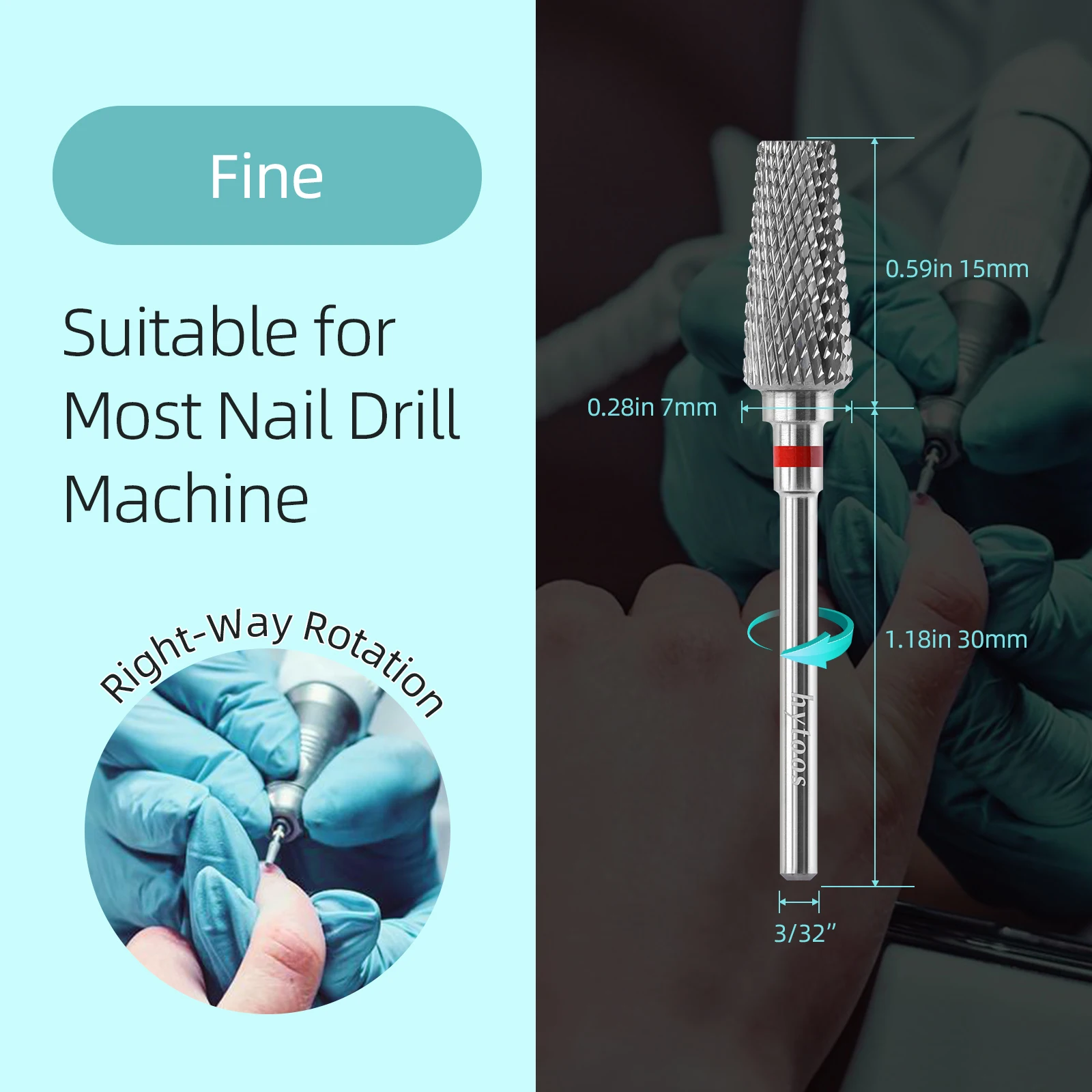 HYTOOS Punte da trapano per unghie in tungsteno conico superiore piatto 3/32 Punte da trapano in metallo duro antipolvere per unghie Strumenti per la rimozione di gel acrilico per manicure