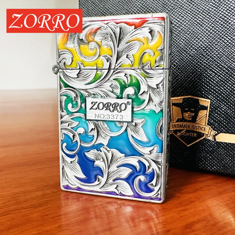 Zorro Constantine Windproof Kerosenes Lighter, Embossed Craftsmanship Retro Old-fashioned Grinding Wheel Lighter, Gift for Men