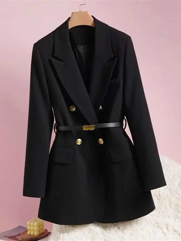 

Женский повседневный пиджак Ele Bla: новая корейская модель с длинным рукавом, двойными пуговицами, для офиса, весна-осень