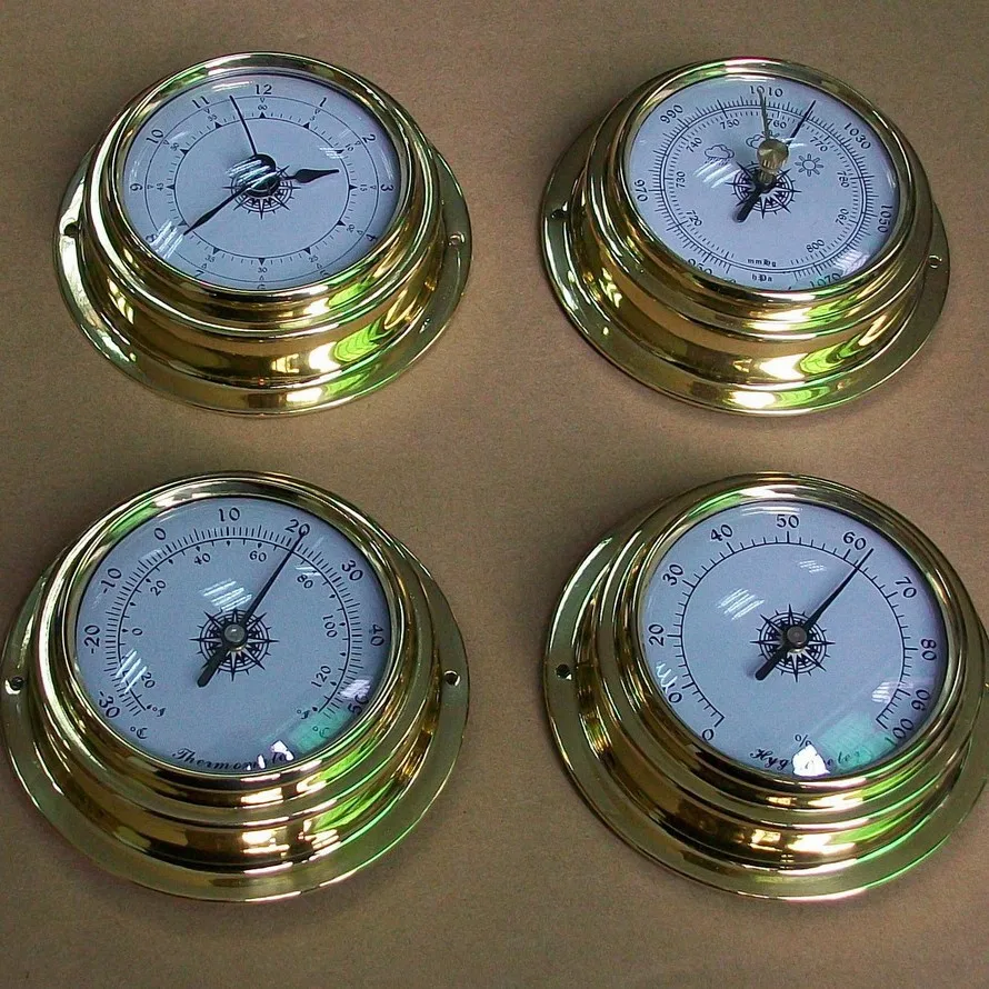 4 Pcs Boat Barometer Clock Thermometer Hygrometer Weather Station Set Wall Mounting Type Brass for Case for Shell Lightw