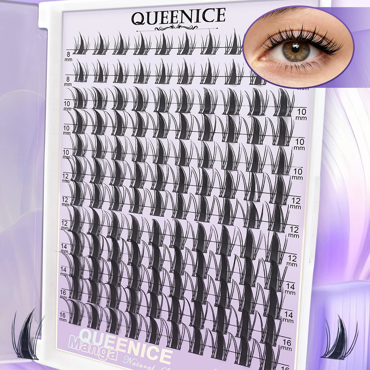 DIY Wimpernverlängerung für Anfänger zu Hause - Manga-Wimpern, 144 Stück 8-16mm Wispy Clusters mit 0,3mm