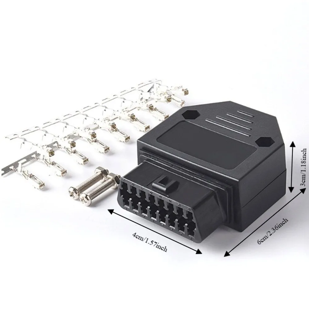 ABS Housing OBD2 Plug 16Pin Includes Screws & Nuts OBD2 Adapter Alloy Pin Terminals Universal OBD2 Connector