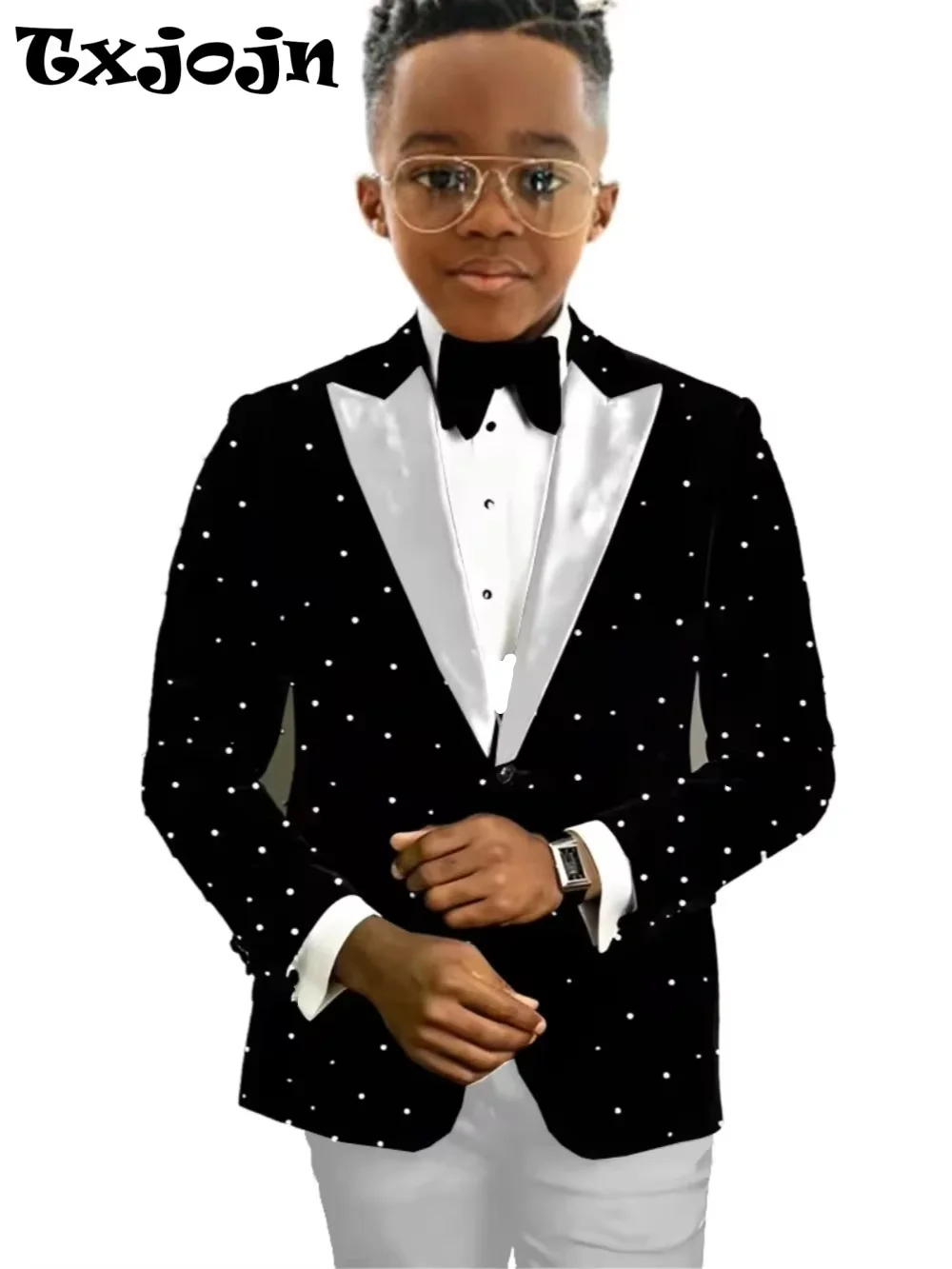 Boys Luxury Beaded Suits 2 Pieces Jacket Pants Wedding Ring Bearer Outfit Formal Handsome Kids Suit Set Host Costumes 2-20T