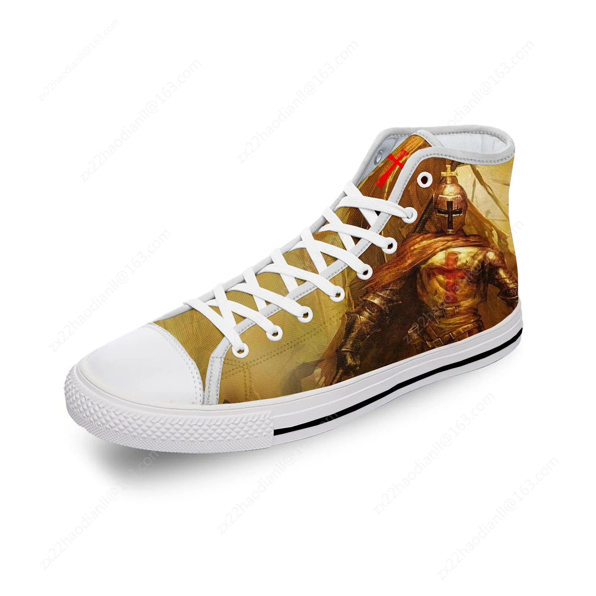 Krieger Kreuzritter Tempelritter Kreuz Weißer Stoff 3D-Druck High Top Canvas Schuhe Männer Frauen Leichte atmungsaktive Turnschuhe