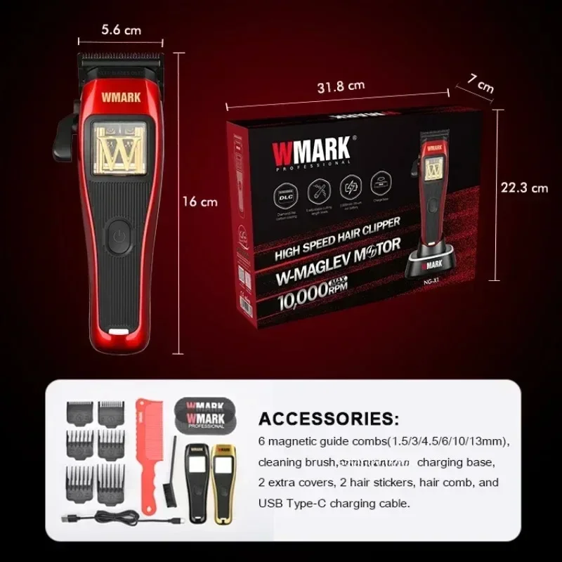 

Профессиональная машинка для стрижки WMARK NG-X1, 10000 об/мин, высокоскоростная, сменная, перезаряжаемая, беспроводная, с зарядной базой, триммер