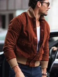 Men's autumn standing collar A1 pilot jacket shorts suede contrasting large lapel jacket European and American street photos