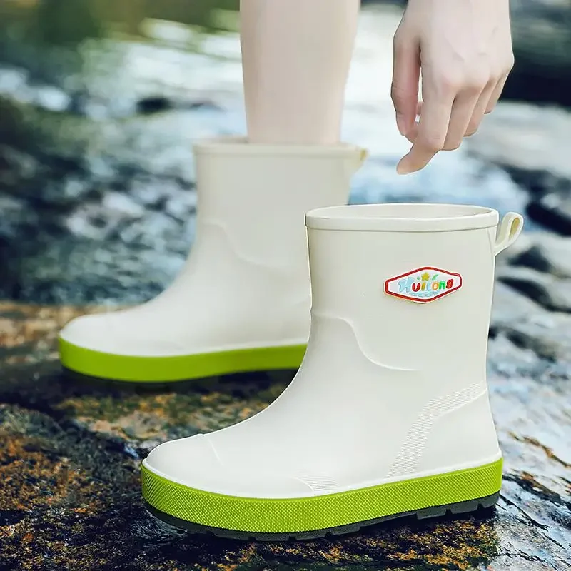 Botas de chuva antiderrapantes impermeáveis para mulheres, Sapatos de borracha adultos, Tubo longo, Cozinha