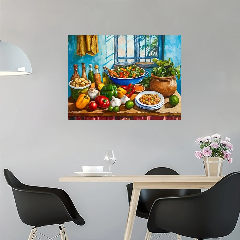 Colorful Country Kitchen Poster and Prints Vegetable Seasoning Canvas Painting Wall Art Picture for Living Room Home Decor Gift