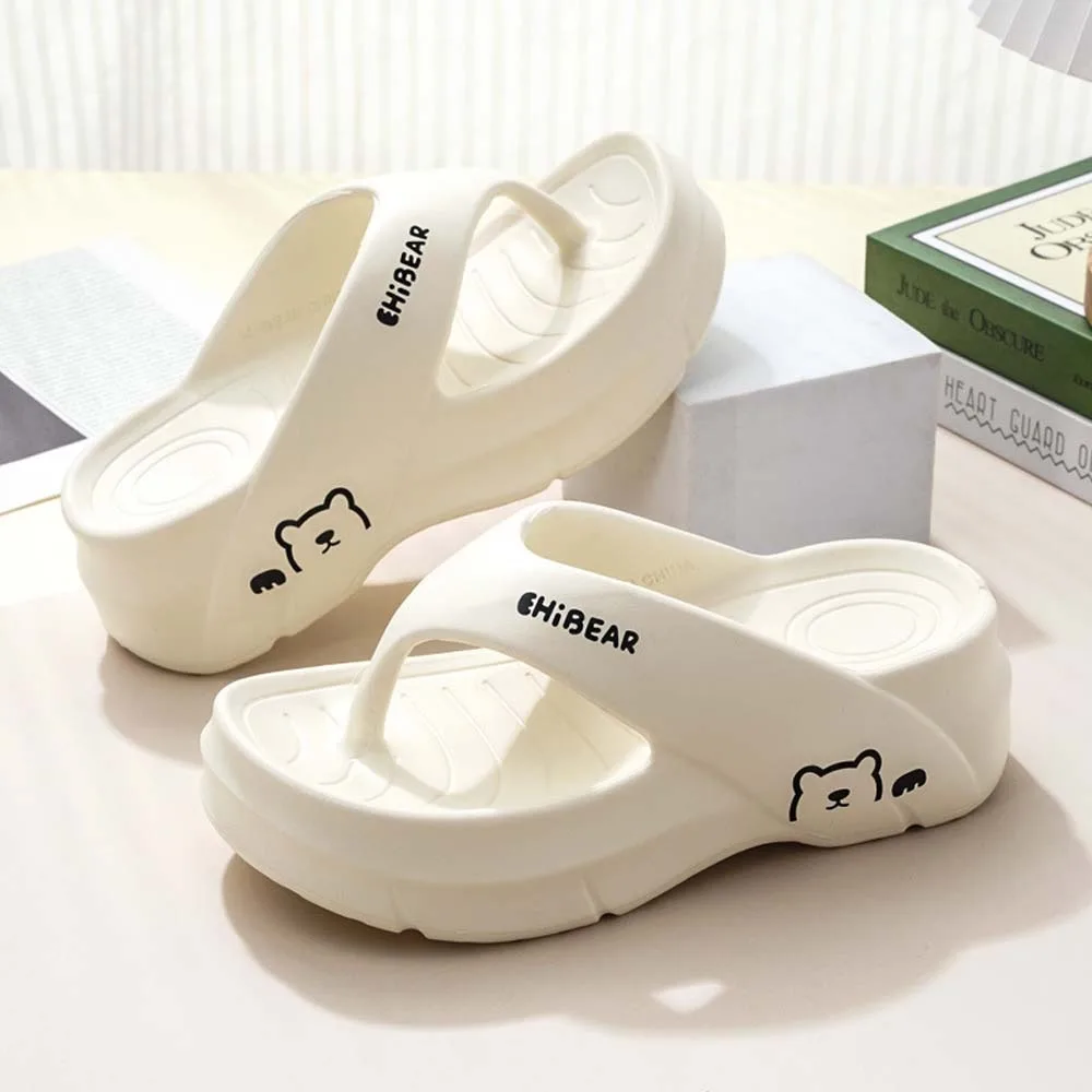 

Anti-slip Thick Soled Flip-flop Cartoon Thickened Adult EVA Slippers Bear Wear-resistant Bathroom Sandals Vacation Travel