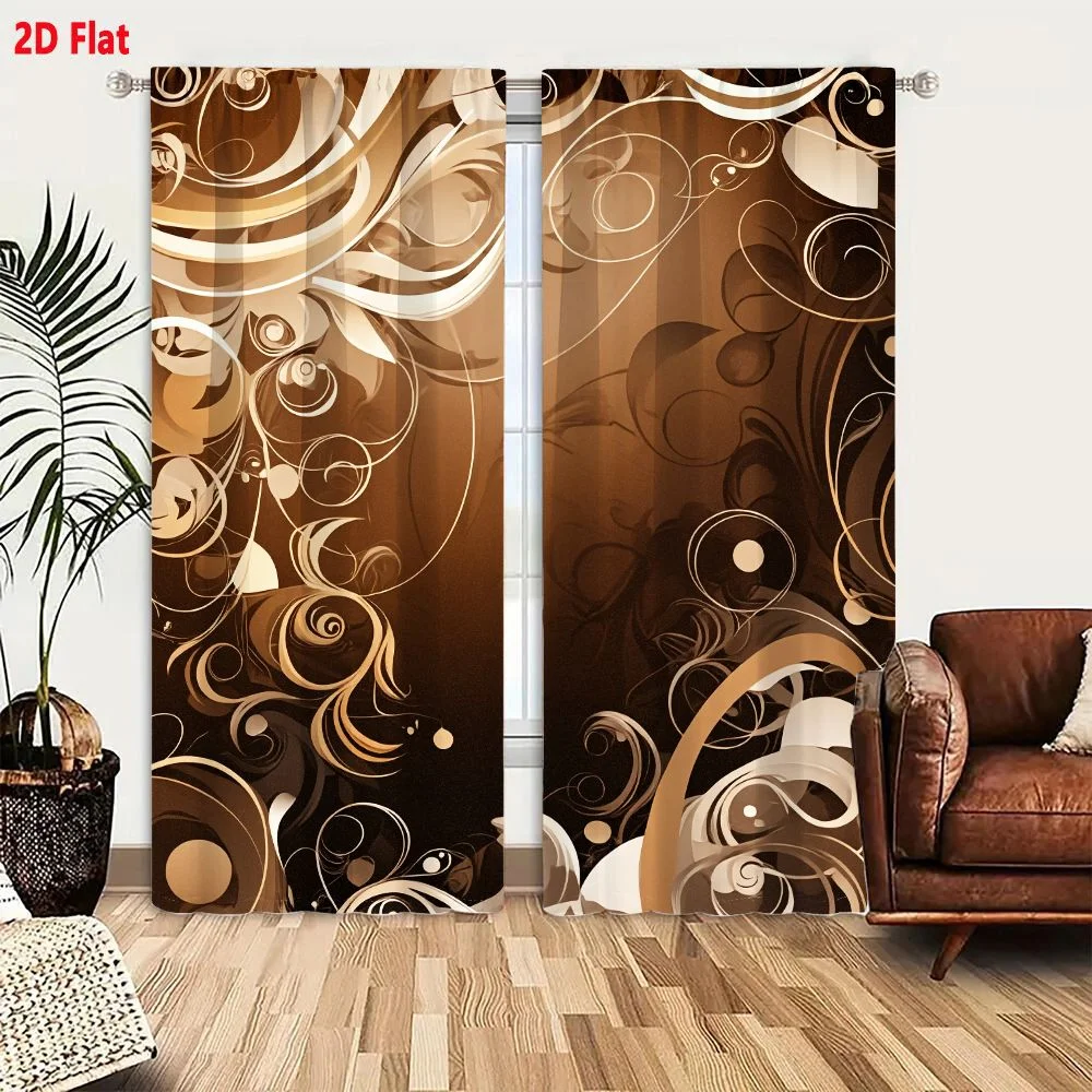 2Pcs Curtains 2D Flat Abstract Digital Artwork Featuring Swirling Curvilinear Patterns And Concentric Circles In Monochromatic B