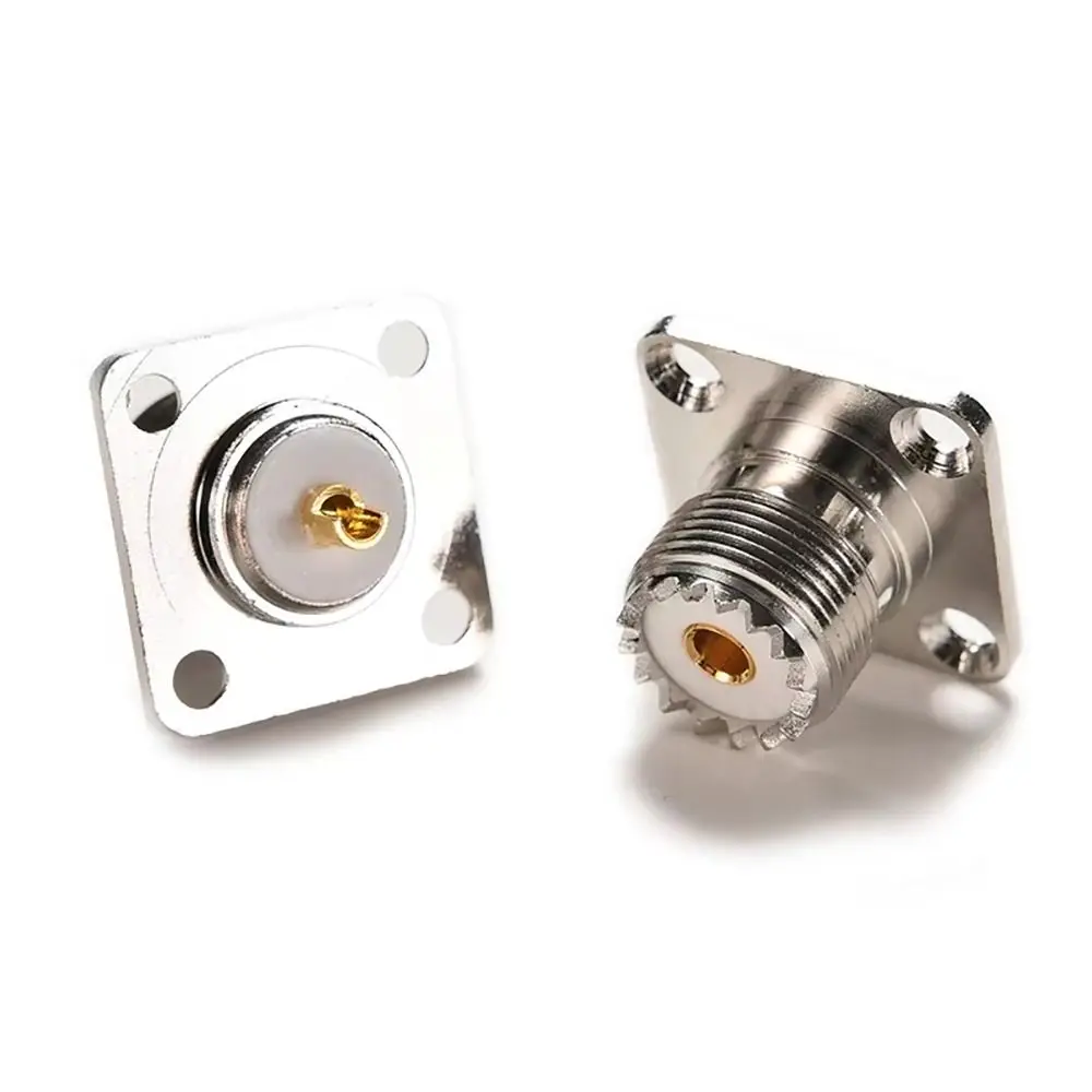 2Pcs SO239 Chassis Mount Connector UHF Female 25x25mm Flange Panel Coaxial Connector PL259 Solder Cup 4 Holes RF Coax Adapter