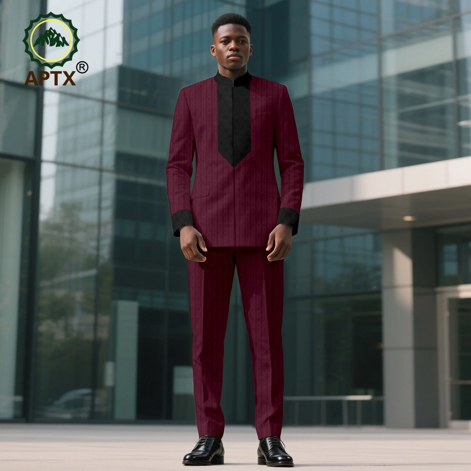 African Men Clothing Bazin Riche Men Suit 2-Piece Set Stand Collar Single Breasted Jacket Blazer Pants Party Wedding 2516092