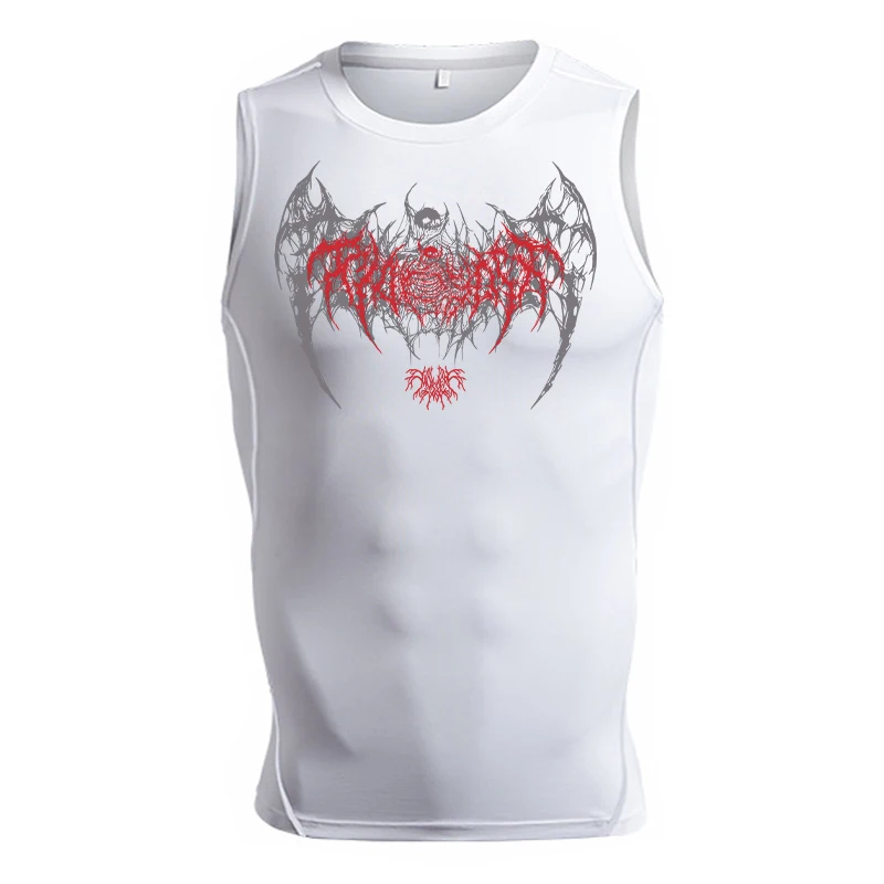 Ärmelloses Kompressionsshirt mit Totenkopf-Flügel-Print für Herren, sportliche, schnell trocknende Tanktops, Fitness-Workout-Lauf-Baselayers, Unterhemden – Detail 13