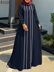 ZANZEA Fashion Muslim Abaya Dress Women Autumn Patchwork Sundress Casual Long Sleeve IsIamic Maxi Robe Turkey Vestidos Kaftan