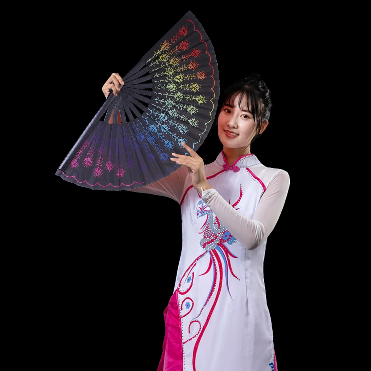 

33Cm Large Cloth Fan Colorful Foldable Dancing Fan For Party Stage Decorative Vintage Handmade Fans Wedding Birthday Gift Party