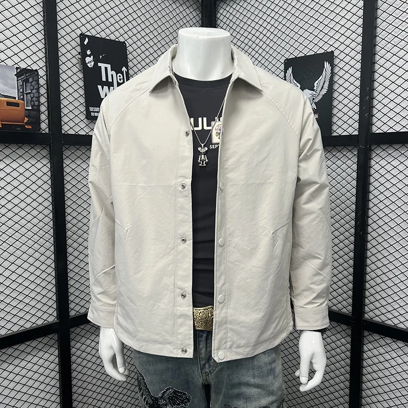 

Men Jacket Simple Versatile Youth Turn Down Collar Windbreaker 2025 New Arrival Spring Autumn Solid Color Fashionable Loose Tops