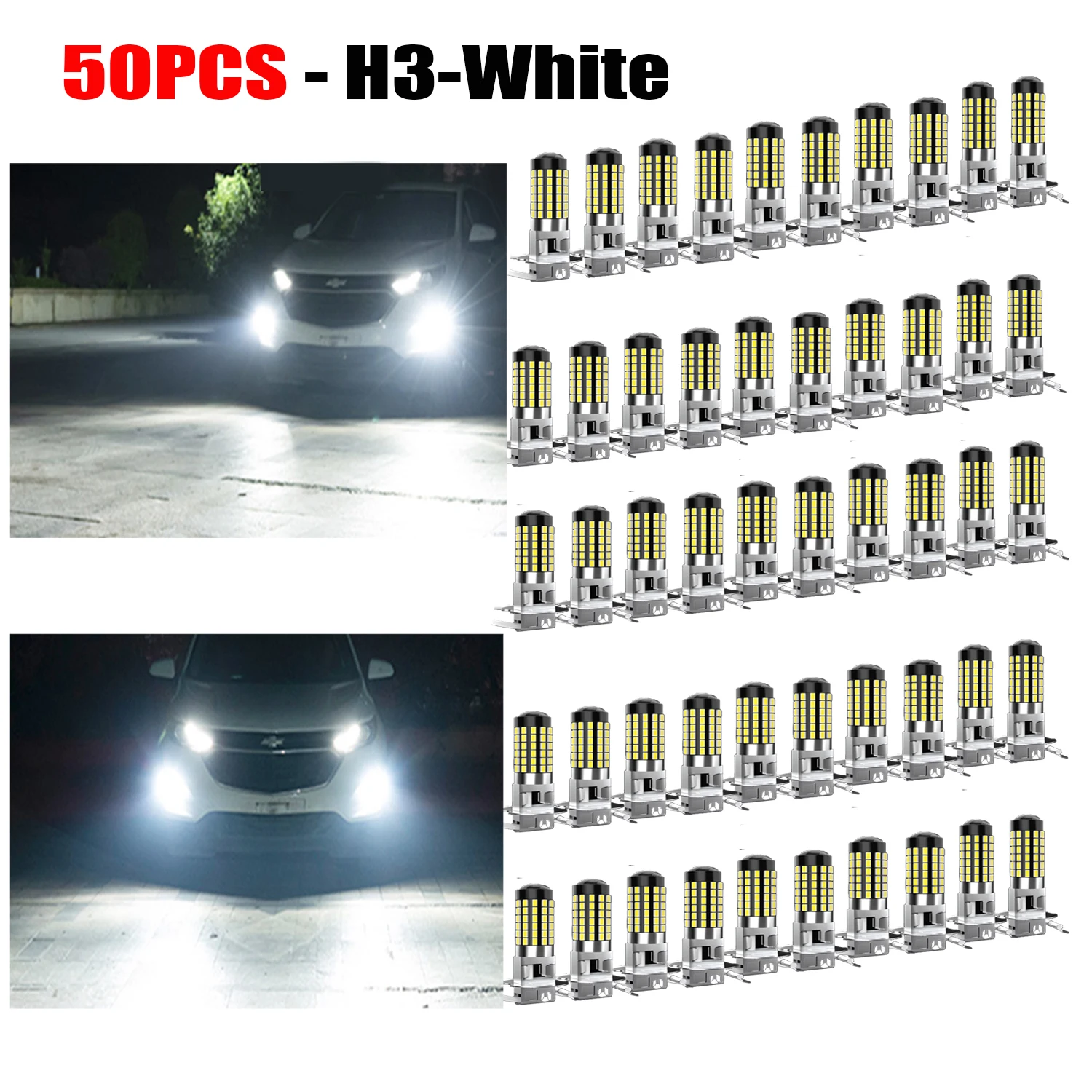 50pcs H3 LED Fog Light Bulb Headlight Bulbs IP65 3000Lm 35,000 hours 360° Beam Angle CSP Chips DRL For Opel ZAFIRA B 2005~2015