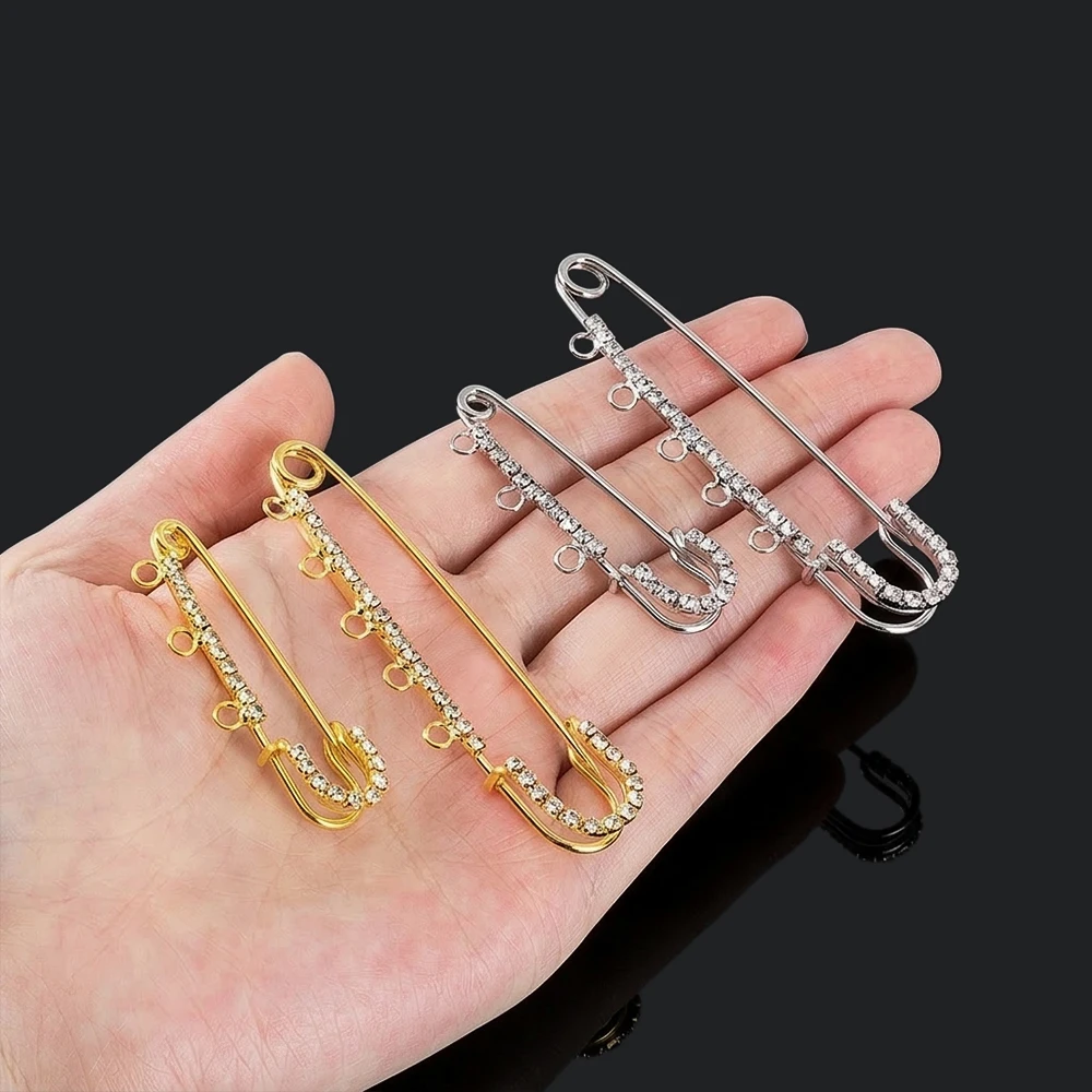 5pcs Rhinestone Large Safety Pins Brooches Blank Base With 3/4/5 Loops For Handmade Jewelry Making Supplies Accessories Findings view 5