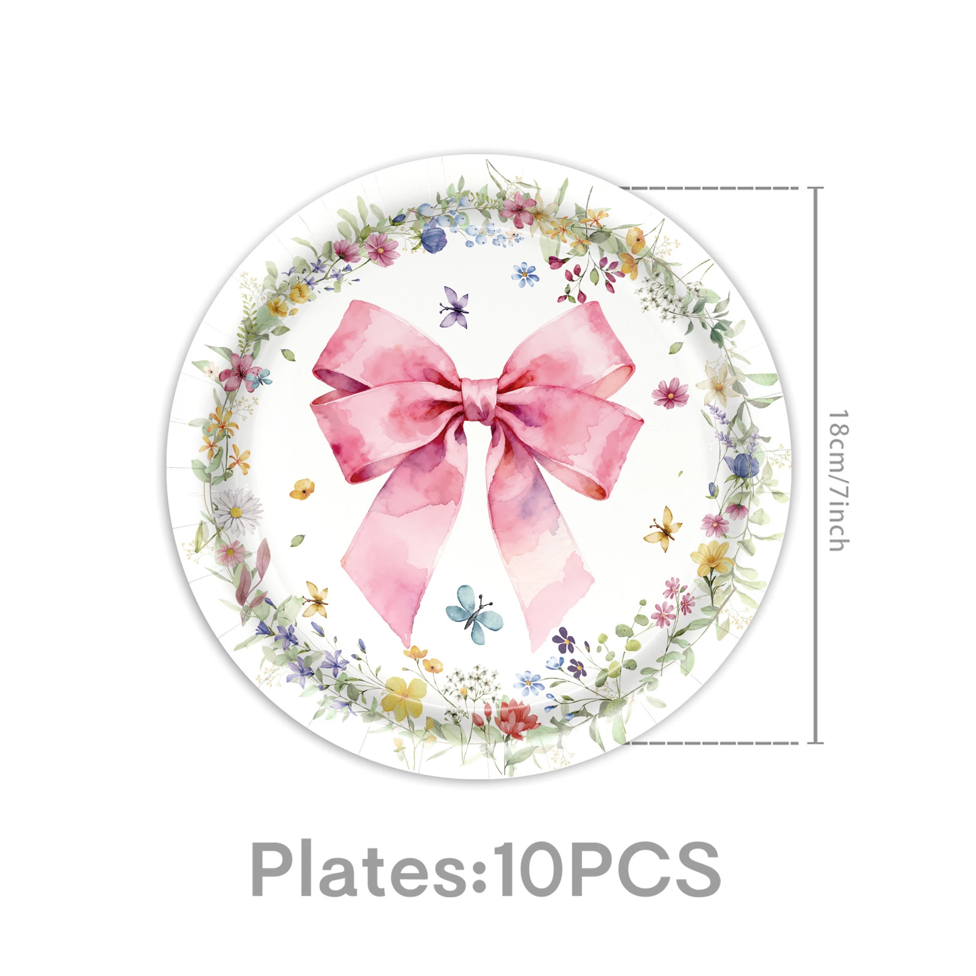Pink Bow Girls Birthday Decoration Plates Napkins Cups Table Cloth Balloons Banner Cake Decoration Party Supplies Baby Shower view 2