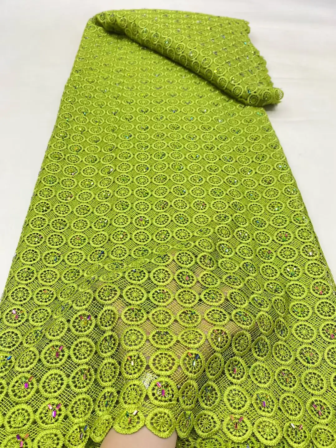 

Hot Sale High Quality Cord Guipure Lace Fabric 2025 Crystal Knitted African Lace Fabric Nigerian Water Soluble Party Dress