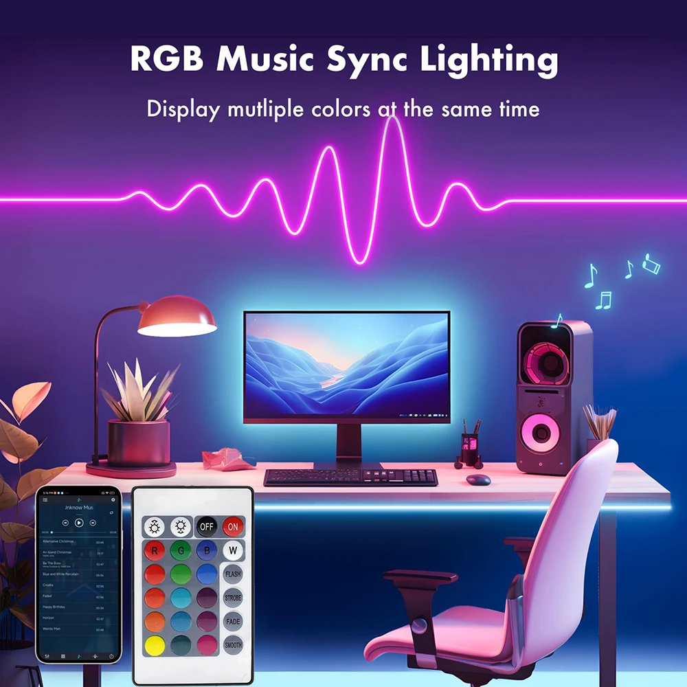 แถบไฟนีออน LED Touya สมาร์ทแอป24V2A RGB 6*15มม. ไฟแถบไฟ LED ใช้ได้กับ Google Assistant Control