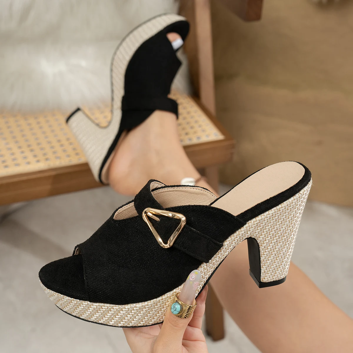 

Women Sandals Ankle Strap High Heel Sandals Women Summer 2025 Peep Toe Gladiator Shoes Woman Comfort Block Heel Platform Shoes