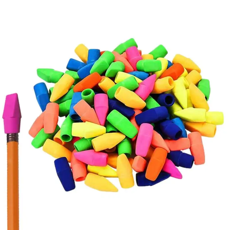 Pencil Top Erasers Wedge-Shaped Pencil Eraser Caps 50pcs/100pcs/200pcs School Erasers For Drafting Sketching Painting Color