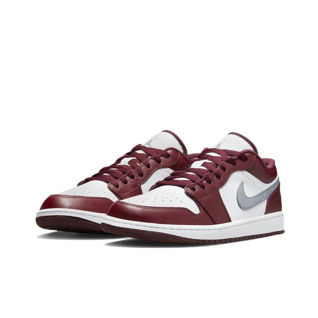 Nike New Air Jordan 1 Low Herren-Basketballschuhe, gepolsterte, bequeme Freizeitschuhe, trendige klassische Sneakers, atmungsaktiv, Rot und Silber