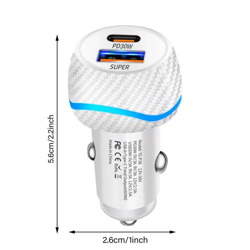 Супер быстрое автомобильное зарядное устройство с двумя портами, 60 Вт, быстрая зарядка, автомобильное зарядное устройство, автомобильное зарядное устройство, вилка для регистратора вождения
