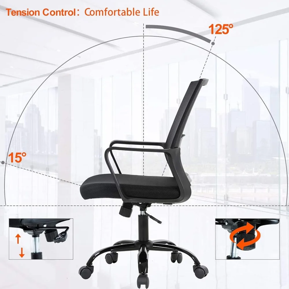 كرسي مكتب مع دعم قطني - كرسي مكتب شبكي دوار قابل للتعديل لغرفة الاجتماعات والمنزل والاستخدام التنفيذي