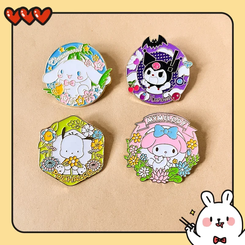 Sanrio Hello Kitty broszka Cinnamoroll melodia metalowa akcja figurki Anime torba kartonowa ubrania plecaki ozdoby prezenty dla dzieci