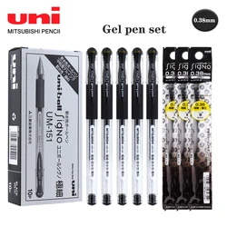 Japan Uni Gel Pen Set UM-151 Double Steel Ball Ballpoint Pen Extremely Fine Signature Pen 0.38mm Kawaii Black Pen Stationery