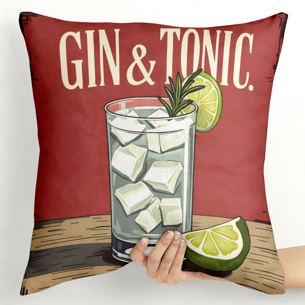 Gin and Tonic Double-Sided Decorative Pillowcase, Modern Cocktail Pattern Cushion Cover for Home Office Car