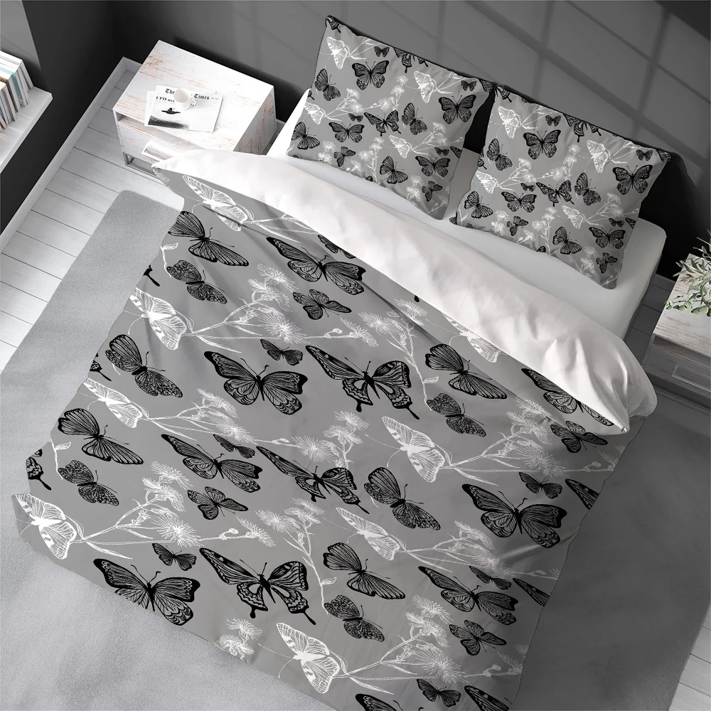 Kuup Printed Butterfly Duvet Cover Set Home Style Bedding Soft Laundry Cotton Bed 3 Piece Set Student Dormitory Gift