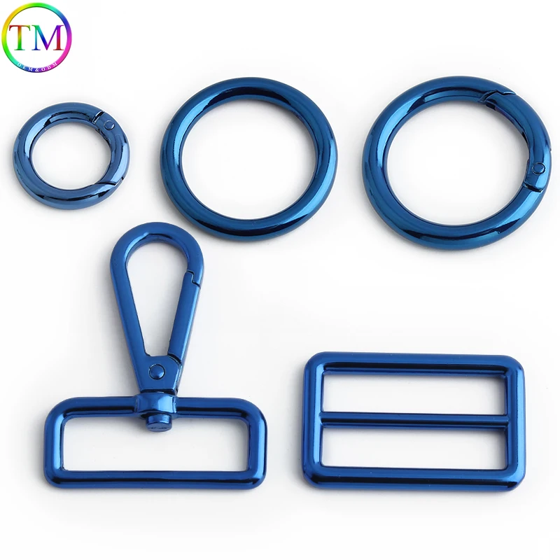 New Style Blue Metal O Rings,Pin Buckles,Snap Hooks For Handbag Purse Bag Trigger Clasp Leather Craft Bag Hardware Accessories