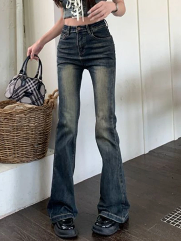 

American High Street Flare Pants Women Retro Denim Casual Skinny Jeans Female Korean Designer Hight Waist Elegant Pants 2023 New