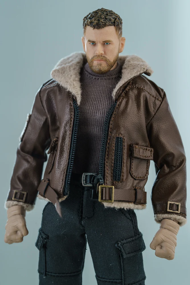 FRS 1/12 Soldier PU Leather Biker Jacket with Fur Collar T-shirt Pants for 6inch Figures Romankey Ant Body Dolls DIY