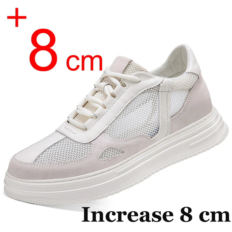 

Summer Mesh Men Sneakers Elevator Shoes Hidden Wedge Insole 8CM 6CM Height Increasing Breathable Casual Sports Heightening Shoes